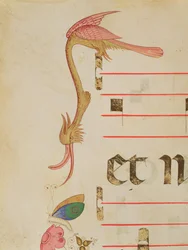 Missal 515 f.9r Fantastisk fugl på jagt efter en sommerfugl, detalje af en dekorativ kant fra en kirkebog, udført før 1449